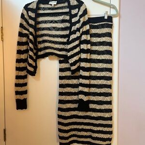 Freshman Black and Cream Striped Sweater Set